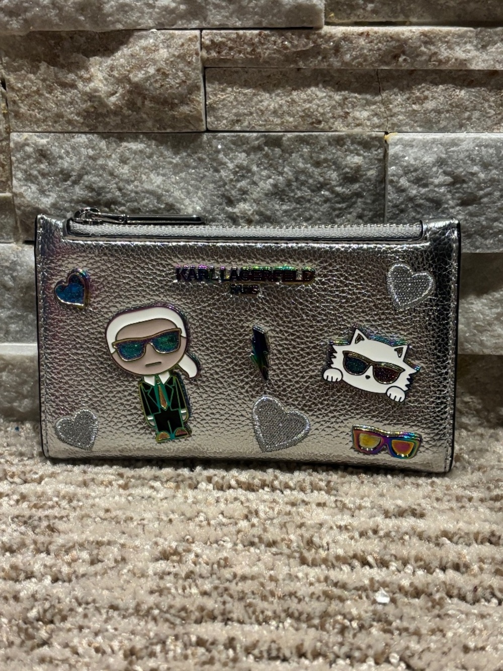 Karl Lagerfeld Silver & Iridescent Pin Wallet